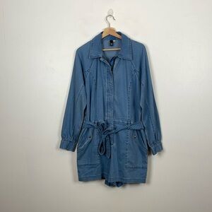 Kut From The Kloth Long Sleeve Denim Romper Jumpsuit Womens L 4 Pockets Shorts